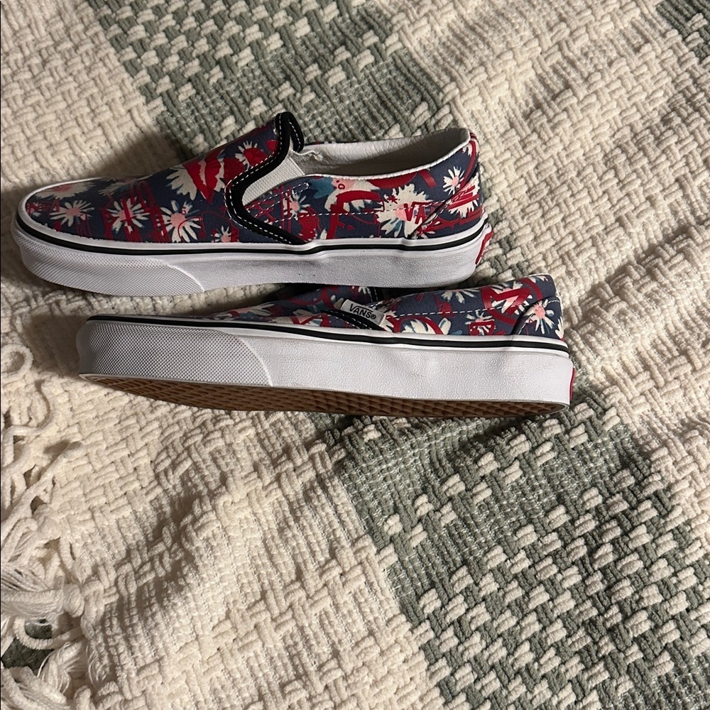 Vans Floral Slip-On Shoes in Red, White, and Blue - Picture 3 of 5